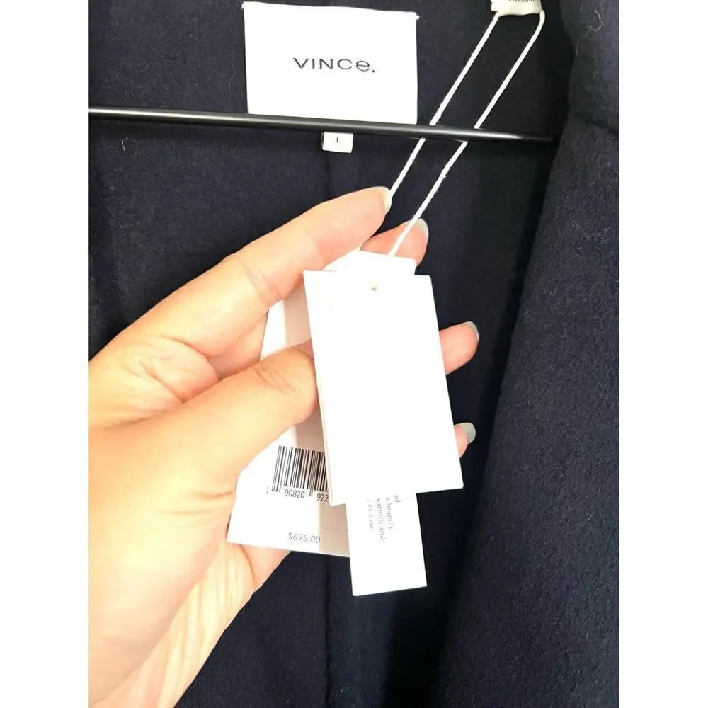 Vince single-breasted fitted wool blend coat Navy